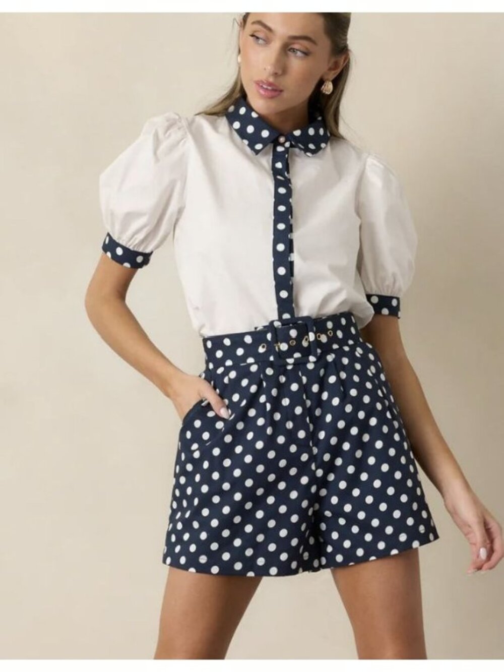 Prosperina Size Large Polka Dot Pearl Button Down Top New